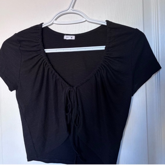 Garage Black Tie-Front Crop Top - Picture 2 of 3